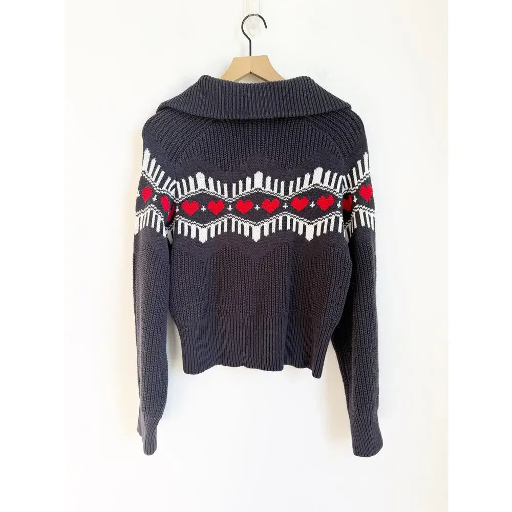 Michael Stars Anders Fair ISle Sweater Navy Blue Red White